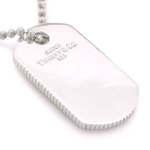 TIFFANY & CO. TAG NECKLACE STERLING SILVER DOG TAG 2003 WITH BOX